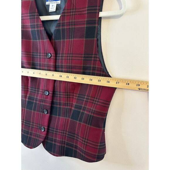 Vintage Y2K Womens Pendleton Red Plaid Dark Academia Preppy Wool Button Vest 6P - Picture 3 of 6